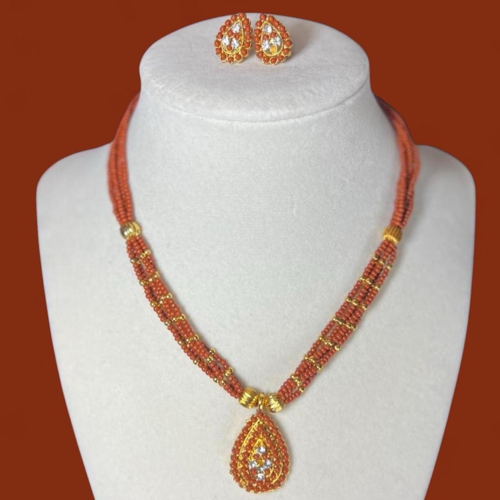 Vintage Gold and Orange Beaded Necklace Set